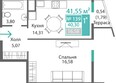 Подсолнух: Планировка 1-комн 40,07, 40,3 м²