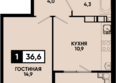 Моя Легенда, кор 2.4: Планировка 1-комн 36,6, 37,2 м²