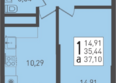 Огурцы, литера 1: Планировка 1-комн 37,1 м²