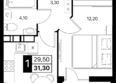 Эстет, литер 48.2: Планировка 1-комн 31,3 - 31,6 м²