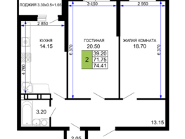 Продается 2-комнатная квартира ЖК Дом на Московской, 74.41  м², 9636095 рублей