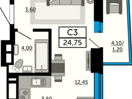 Продается Студия ЖК Донской Арбат 2, литер 2, 24.75  м², 4108500 рублей