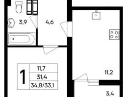 Продается 1-комнатная квартира ЖК Ботаника, 34.8  м&sup2;, 7308000 рублей