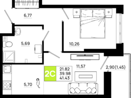 Продается 1-комнатная квартира ЖК Октябрь Парк, 6.1, 41.43 м², 5717340 рублей