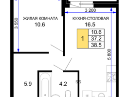 Продается 1-комнатная квартира ЖК Дыхание, литер 28, 38.5 м², 5505500 рублей