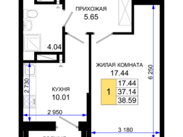 Продается 1-комнатная квартира ЖК Октябрь Парк, 2.1, 38.59  м², 4823750 рублей