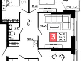Продается 3-комнатная квартира ЖК Октябрь Парк, 5.1, 66.19 м², 8472320 рублей