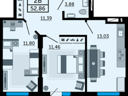 Продается 2-комнатная квартира ЖК Город у реки, литер 12, 52.58  м², 7308620 рублей