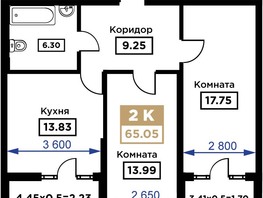 Продается 2-комнатная квартира ЖК Сердце, 65.05  м², 19515000 рублей