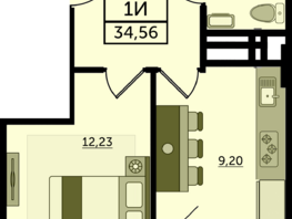 Продается 1-комнатная квартира ЖК Легенда Ростова, литер 13, 34.56  м², 4976640 рублей