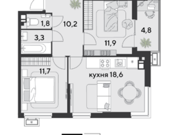 Продается 2-комнатная квартира ЖК Парк Победы 2, литера 30, 62.3 м², 9463370 рублей