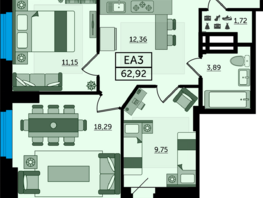 Продается 3-комнатная квартира ЖК Легенда Ростова, литер 13, 62.92  м², 8557120 рублей