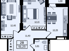 Продается 2-комнатная квартира ЖК Легенда Ростова, литер 10, 51.23  м², 7325890 рублей