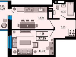 Продается 1-комнатная квартира ЖК Донской Арбат 2, литер 2, 37.25  м², 6034500 рублей