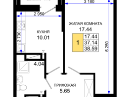 Продается 1-комнатная квартира ЖК Октябрь Парк, 2.2, 38.59  м², 4823750 рублей