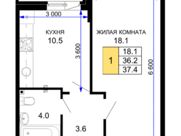 Продается 1-комнатная квартира ЖК Дыхание, литер 30, 37.4  м², 5684800 рублей