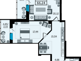 Продается 2-комнатная квартира ЖК Кристалл 2, 67.4  м², 11458000 рублей