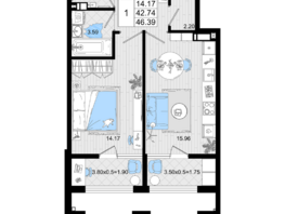 Продается 1-комнатная квартира ЖК Резиденция морей, корпус В, 46.39  м², 11435135 рублей