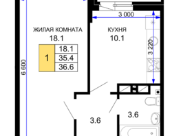 Продается 1-комнатная квартира ЖК Дыхание, литер 30, 36.6  м², 5563200 рублей