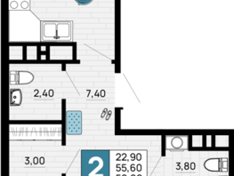 Продается 2-комнатная квартира ЖК Традиции, Литер 1, 59 м², 8260000 рублей