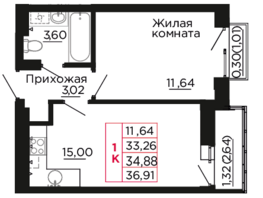 Продается 1-комнатная квартира ЖК Вишневый сад, дом 2.2, 34.88  м², 4360000 рублей