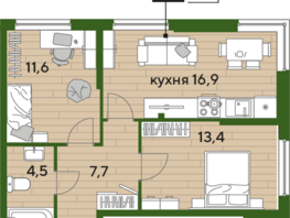 Продается 2-комнатная квартира ЖК DOGMA PARK (Догма парк), литера 18, 54.1 м², 7255460 рублей