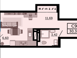 Продается Студия ЖК Город у реки, литер 12, 29.96  м², 4134480 рублей