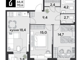 Продается 2-комнатная квартира ЖК Парк Победы 2, литера 30, 70.6 м², 9792220 рублей