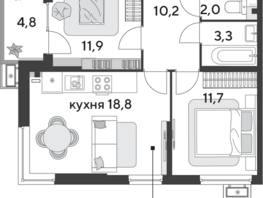 Продается 2-комнатная квартира ЖК Парк Победы 2, литера 31, 62.7 м², 9894060 рублей