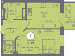 Продается 1-комнатная квартира ЖК Сокольники, литера 10, 41.07  м², 5092680 рублей