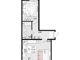 Продается 1-комнатная квартира ЖК Песчаный, литер 1, 43.9  м², 12028600 рублей