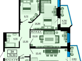 Продается 3-комнатная квартира ЖК Город у реки, литер 12, 75.7  м², 8781200 рублей