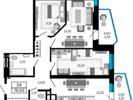 Продается 3-комнатная квартира ЖК Донской Арбат 2, литер 1, 76.6  м², 10264400 рублей