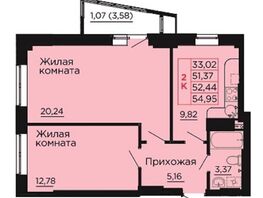 Продается 2-комнатная квартира ЖК Вишневый сад, дом 2.2, 52.44  м², 6450120 рублей