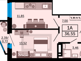 Продается 1-комнатная квартира ЖК Royal Towers (Роял Тауэрс), литер 1, 36.55  м², 5592150 рублей