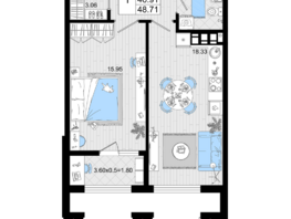 Продается 1-комнатная квартира ЖК Резиденция морей, корпус А, 48.71  м², 12628068 рублей