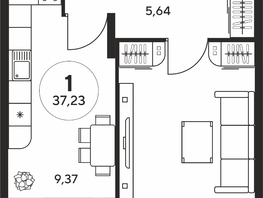 Продается 1-комнатная квартира ЖК Гринсайд, 5.1-5.5, 36.85  м², 7370000 рублей