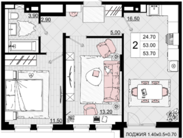 Продается 2-комнатная квартира ЖК Песчаный, литер 1, 53.7  м², 13425000 рублей