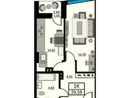 Продается 1-комнатная квартира ЖК Рубин, литер 2, 39.1  м², 6959800 рублей