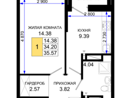 Продается 1-комнатная квартира ЖК Октябрь Парк, 2.1, 35.57  м², 4624100 рублей