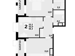 Продается 2-комнатная квартира ЖК МЕГАСИТИ, литера 1.2, 55.3  м², 7794650 рублей