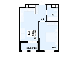 Продается 1-комнатная квартира ЖК МЕГАСИТИ, литера 1.2, 39.5  м², 5981600 рублей