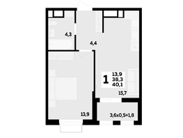 Продается 1-комнатная квартира ЖК МЕГАСИТИ, литера 1.2, 40.1  м², 6072080 рублей