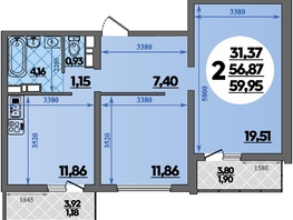 Продается 2-комнатная квартира ЖК Предгорье ЛАГО-НАКИ, литера 7, 59.95 м², 6644999 рублей