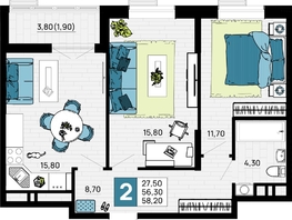 Продается 2-комнатная квартира ЖК Традиции, Литер 1, 58.2 м², 8148000 рублей