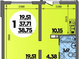 Продается 1-комнатная квартира ЖК Предгорье ЛАГО-НАКИ, литера 8, 38.75  м², 5153999 рублей