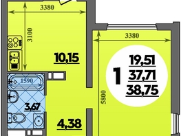 Продается 1-комнатная квартира ЖК Предгорье ЛАГО-НАКИ, литера 8, 38.75  м², 5332000 рублей