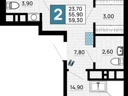 Продается 2-комнатная квартира ЖК Традиции, Литер 1, 59.3  м&sup2;, 8005500 рублей