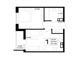 Продается 1-комнатная квартира ЖК Горные высоты, литер 5.2, 34.98  м&sup2;, 5212020 рублей