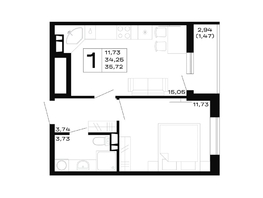 Продается 1-комнатная квартира ЖК Горные высоты, литер 5.2, 35.72  м&sup2;, 5322280 рублей